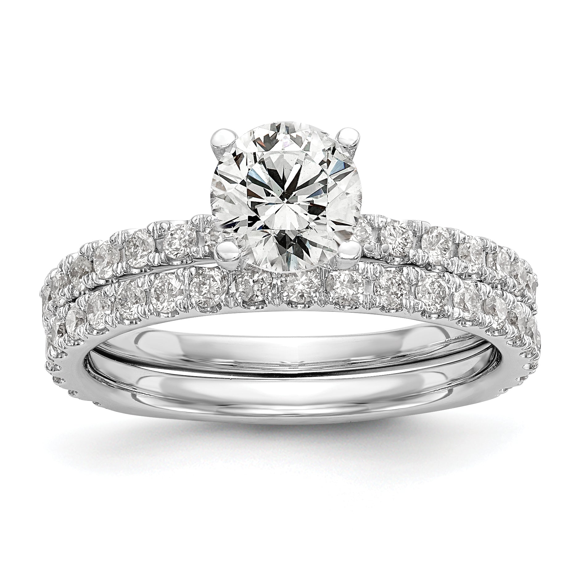 14K White Gold (Holds 1 Carat (6.5mm) Round Center) 1/3 Diamond Semi Mount Engagement Ring