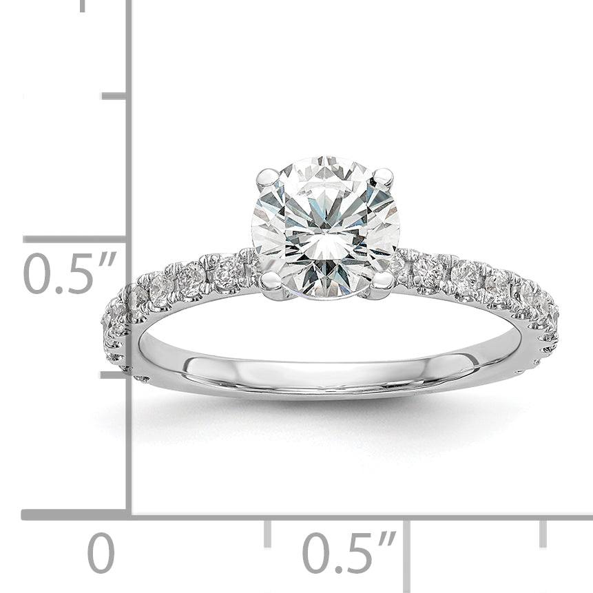 14K White Gold (Holds 1 Carat (6.5mm) Round Center) 1/3 Diamond Semi Mount Engagement Ring