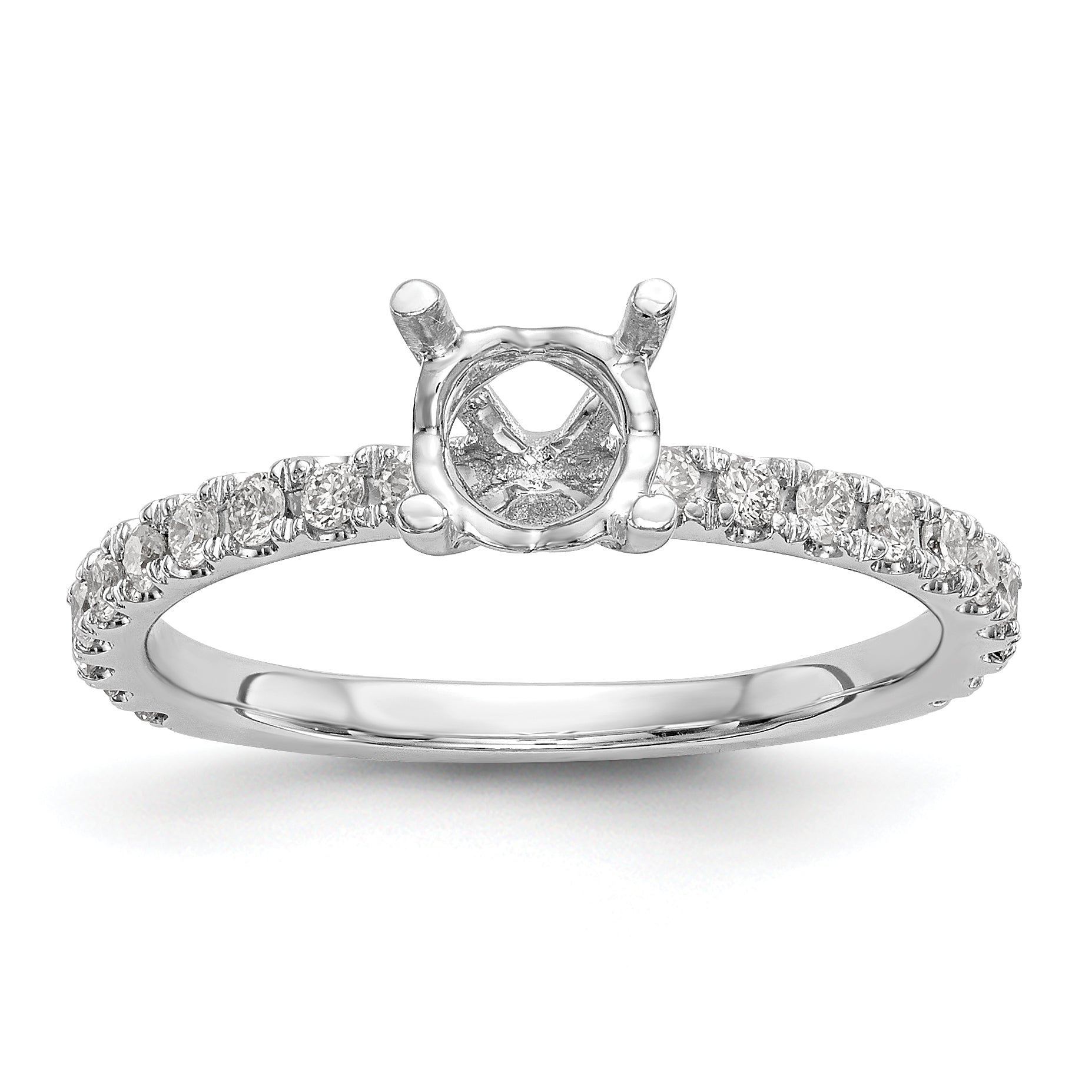 14K White Gold (Holds 1 Carat (6.5mm) Round Center) 1/3 Diamond Semi Mount Engagement Ring