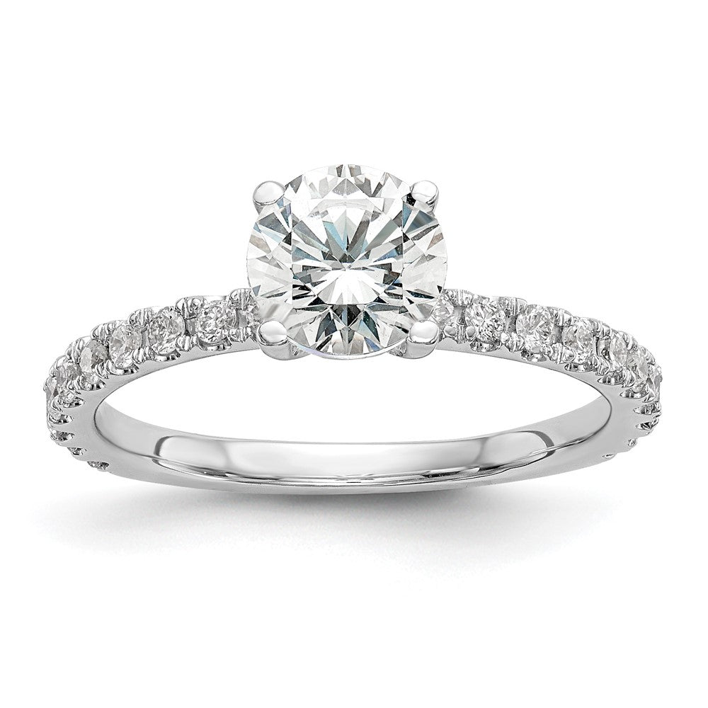 14K White Gold (Holds 1 Carat (6.5mm) Round Center) 1/3 Diamond Semi Mount Engagement Ring