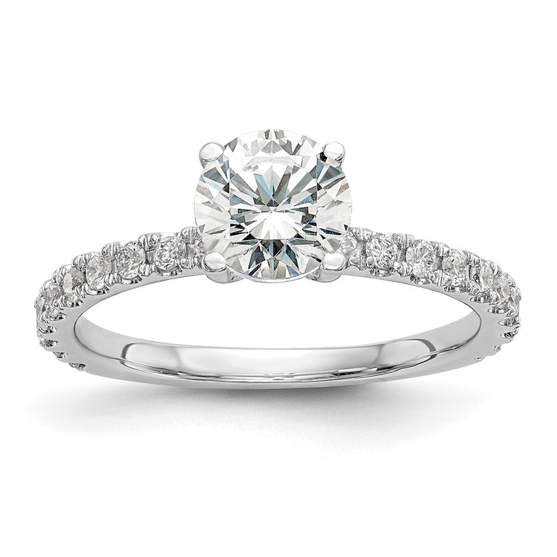 14K White Gold (Holds 1 Carat (6.5mm) Round Center) 1/3 Diamond Semi Mount Engagement Ring