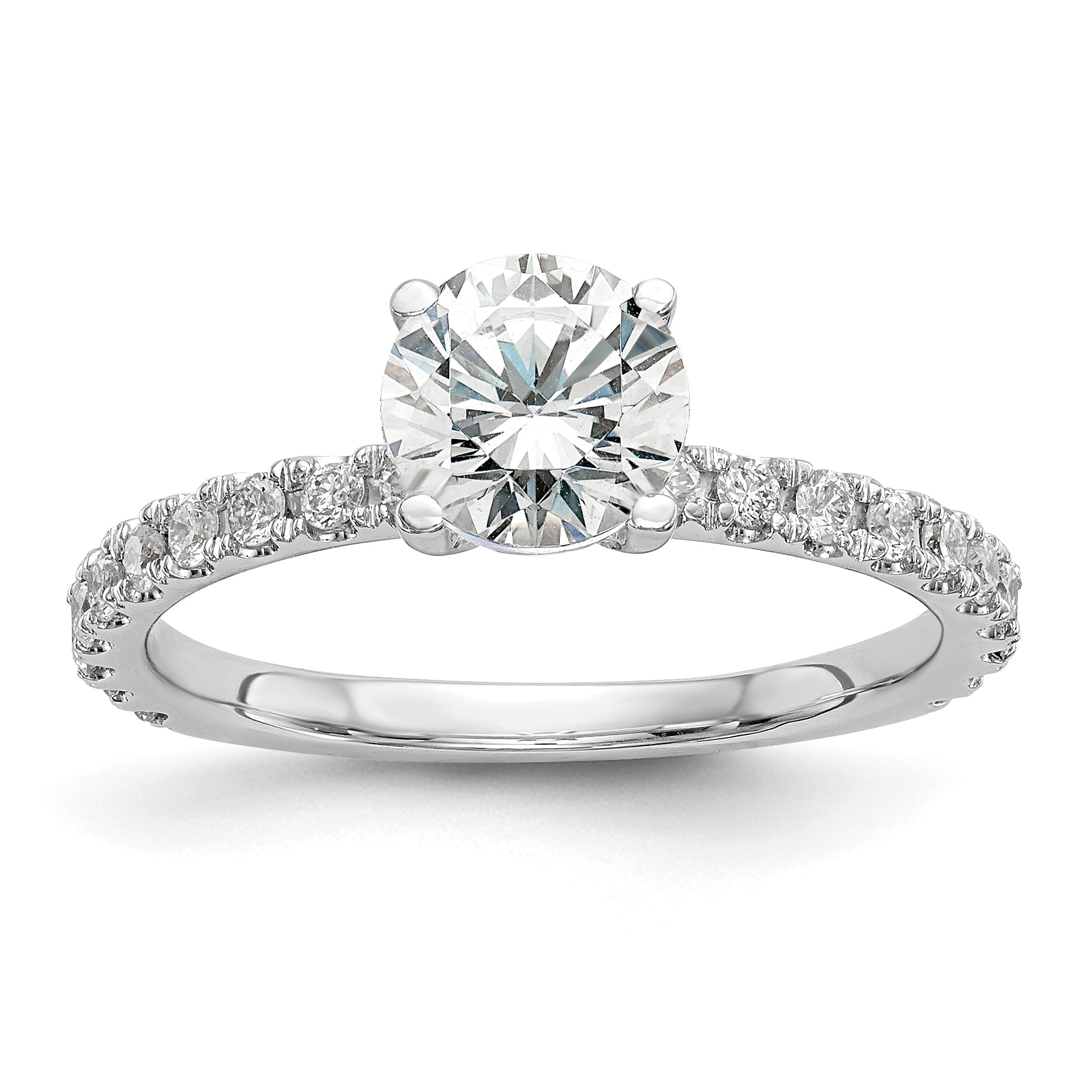 14K White Gold (Holds 1 Carat (6.5mm) Round Center) 1/3 Diamond Semi Mount Engagement Ring