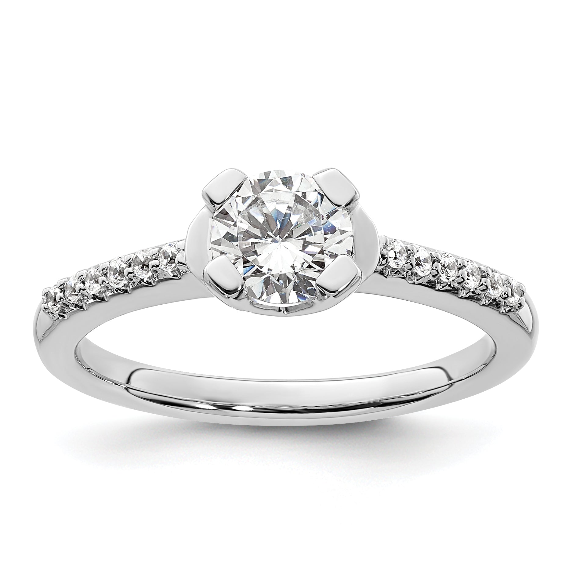 14K White Gold (Holds 3/4 Carat (5.80mm) Round Center) 1/10 Diamond Semi Mount Engagement Ring