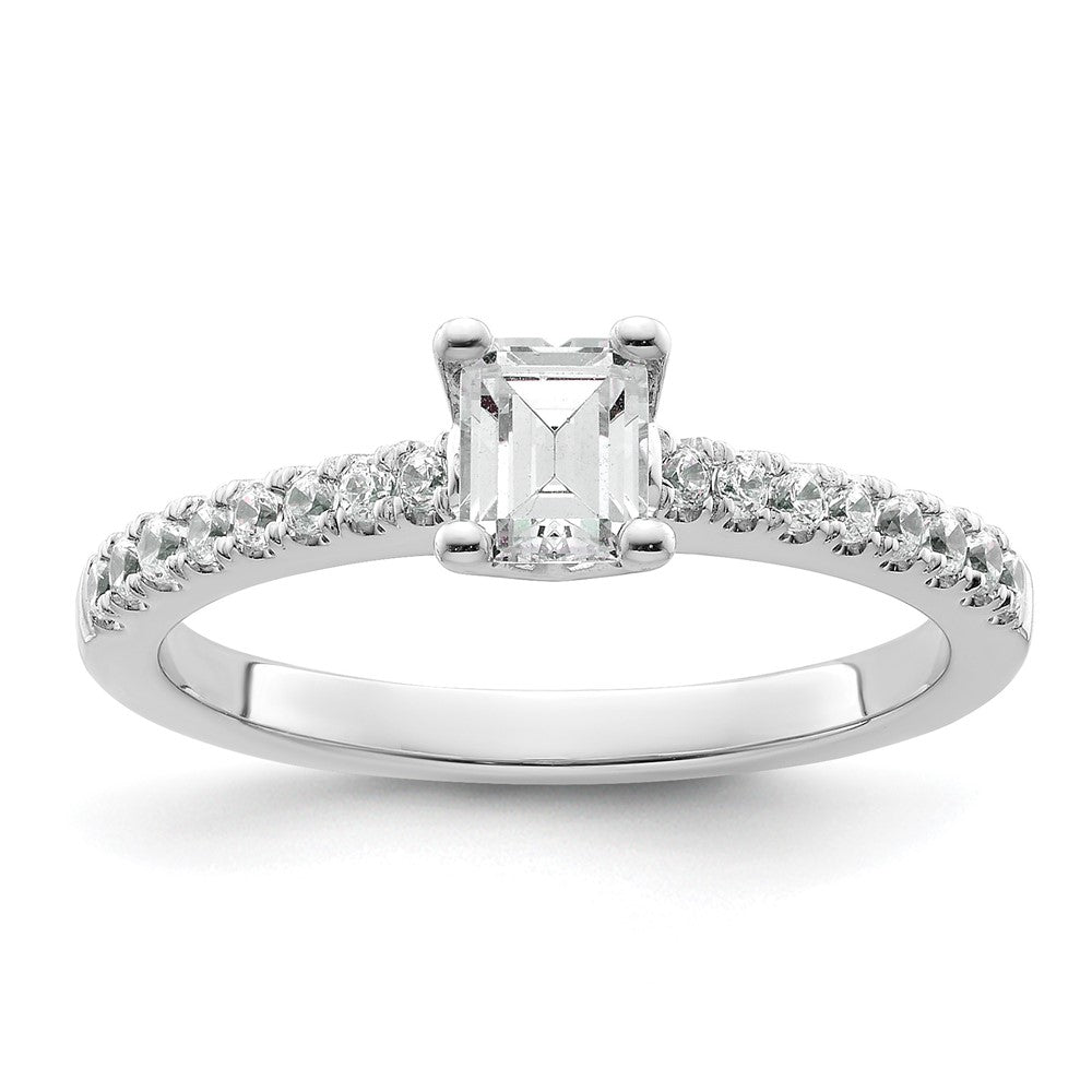 14K White Gold True Origin 1/5 Carat Lab Grown Diamond Vs D E F Semi Mount Emerald Engagement Ring
