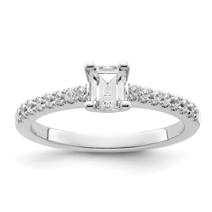 14K White Gold True Origin 1/5 Carat Lab Grown Diamond Vs D E F Semi Mount Emerald Engagement Ring