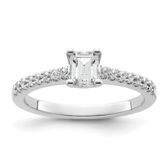 14K White Gold True Origin 1/5 Carat Lab Grown Diamond Vs D E F Semi Mount Emerald Engagement Ring