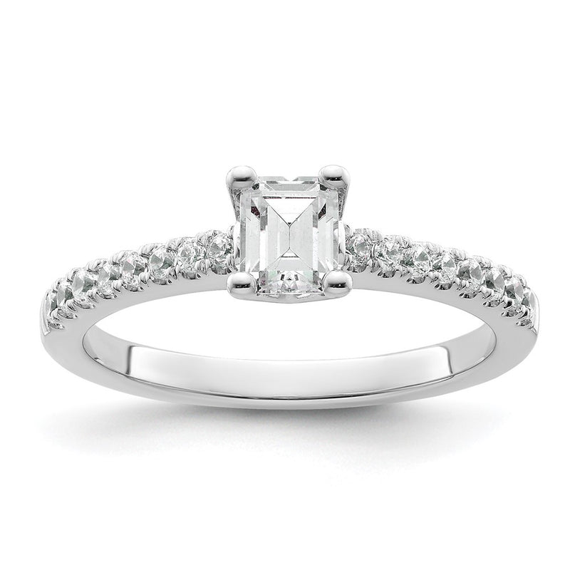 14K White Gold True Origin 1/5 Carat Lab Grown Diamond Vs D E F Semi Mount Emerald Engagement Ring