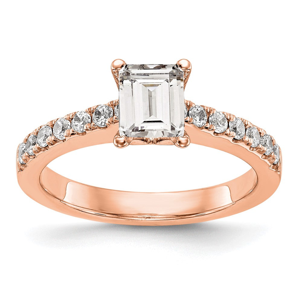 True Origin 14K Rose Gold 1/3 carat Lab Grown Diamond VS+ F+ Semi-Mount Emerald Engagement Ring