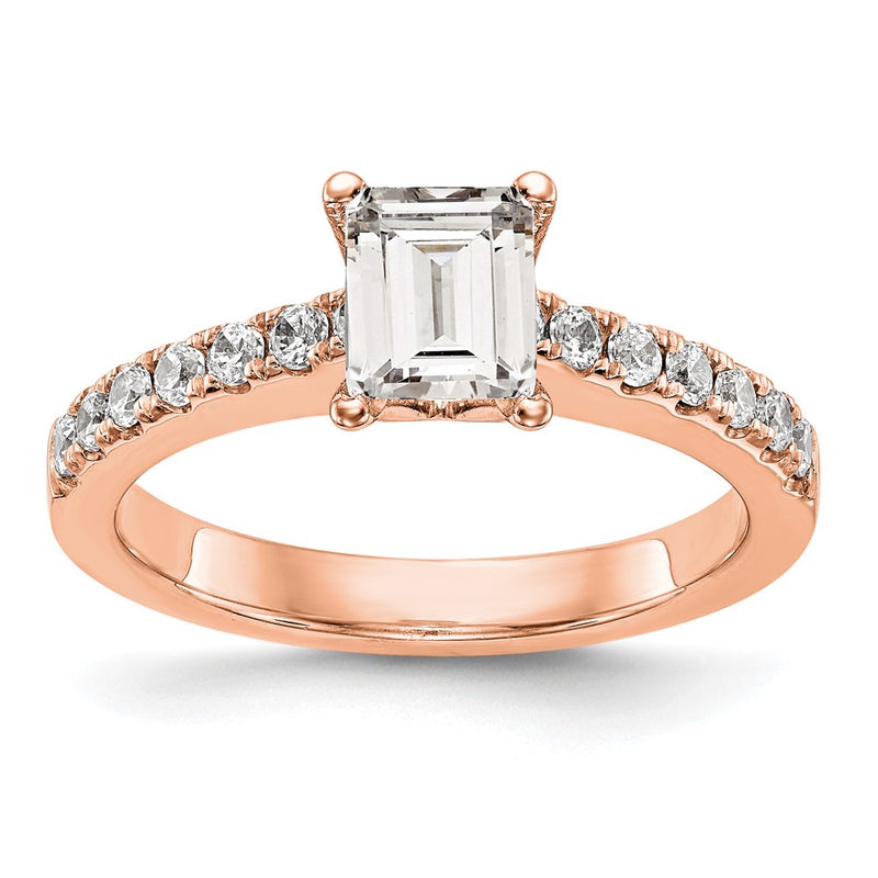 True Origin 14K Rose Gold 1/3 carat Lab Grown Diamond VS+ F+ Semi-Mount Emerald Engagement Ring