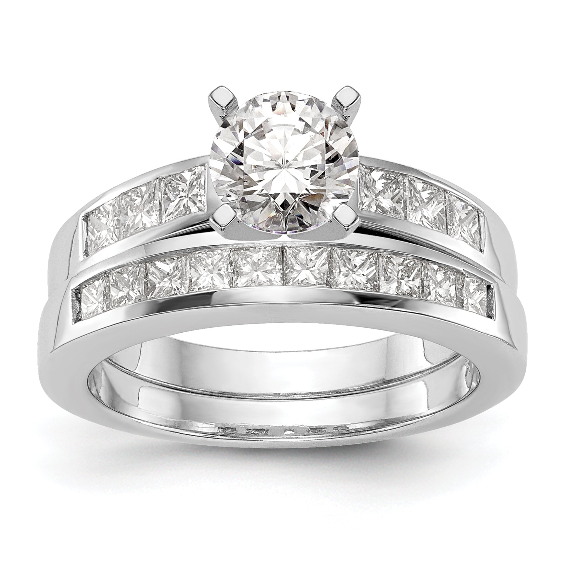 14K White Gold Peg Set 3/8 Carat Channel Princess Diamond Semi Mount Engagement Ring