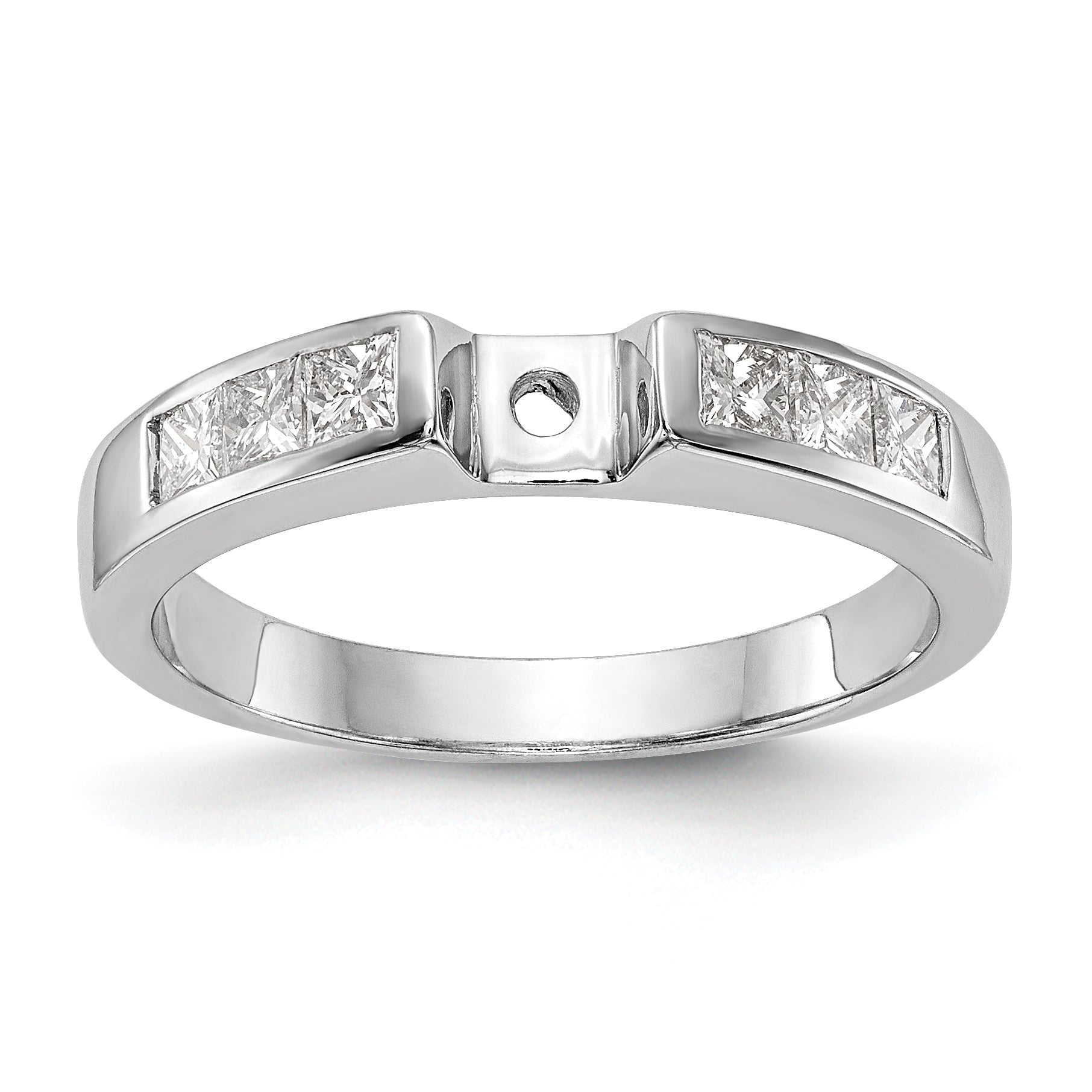 14K White Gold Peg Set 3/8 Carat Channel Princess Diamond Semi Mount Engagement Ring