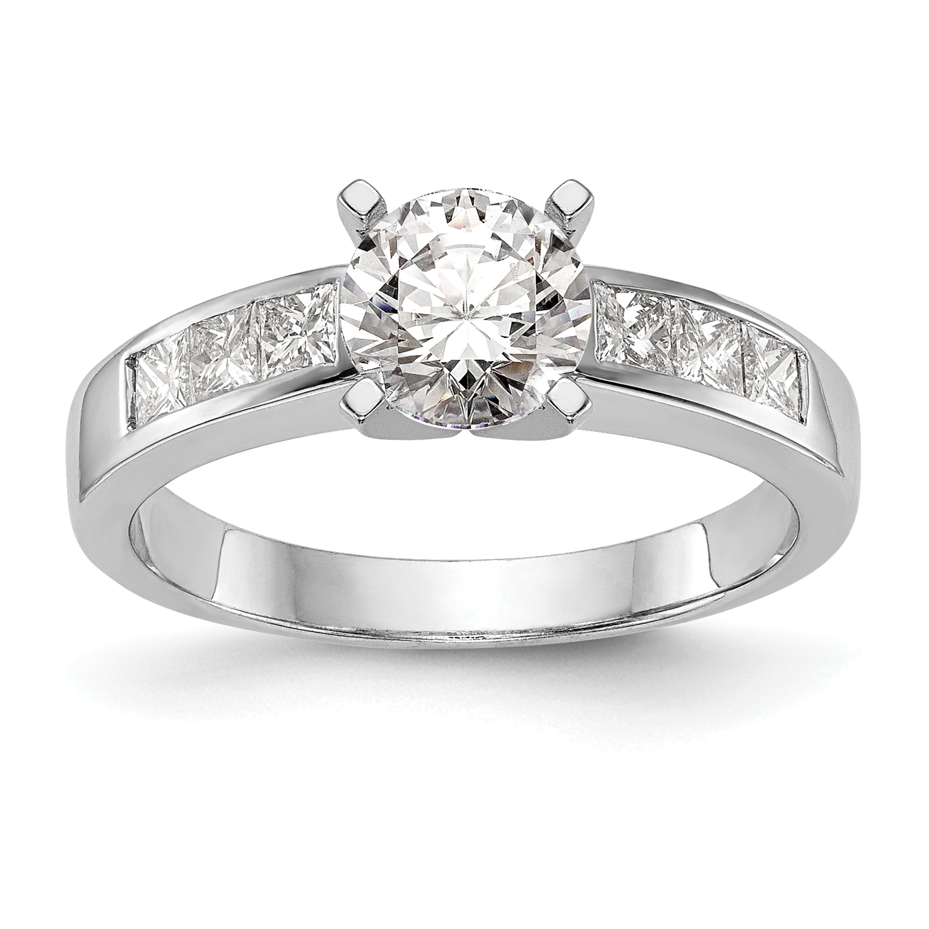 14K White Gold Peg Set 3/8 Carat Channel Princess Diamond Semi Mount Engagement Ring