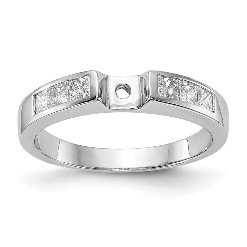 14K White Gold Peg Set 3/8 Carat Channel Princess Diamond Semi Mount Engagement Ring