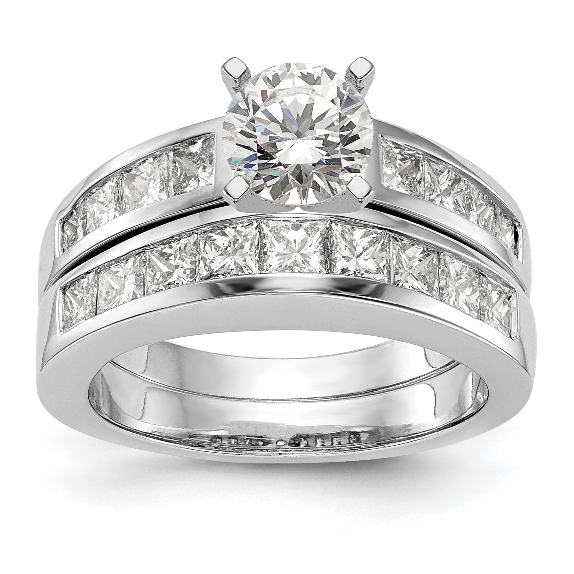 14K White Gold Peg Set 3/4 Carat Channel Princess Diamond Semi Mount Engagement Ring