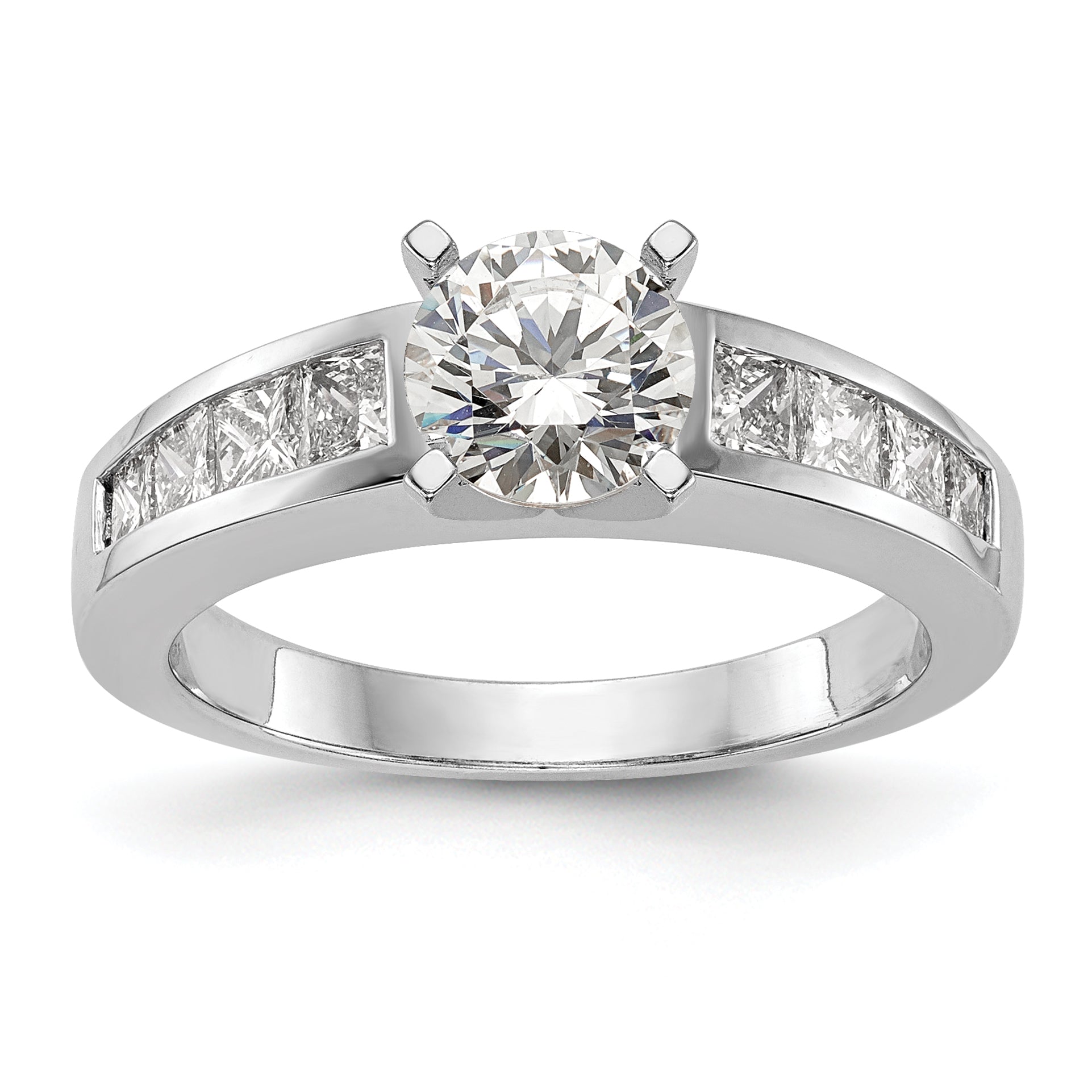 14K White Gold Peg Set 3/4 Carat Channel Princess Diamond Semi Mount Engagement Ring