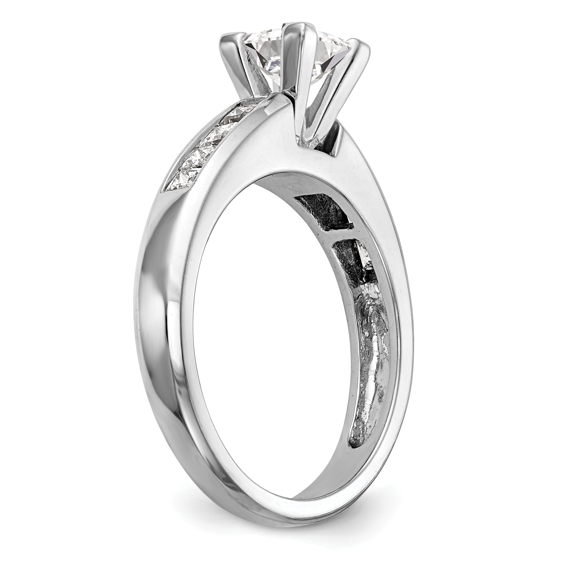 14K White Gold Peg Set 1/2 Carat Channel Princess Diamond Semi Mount Engagement Ring