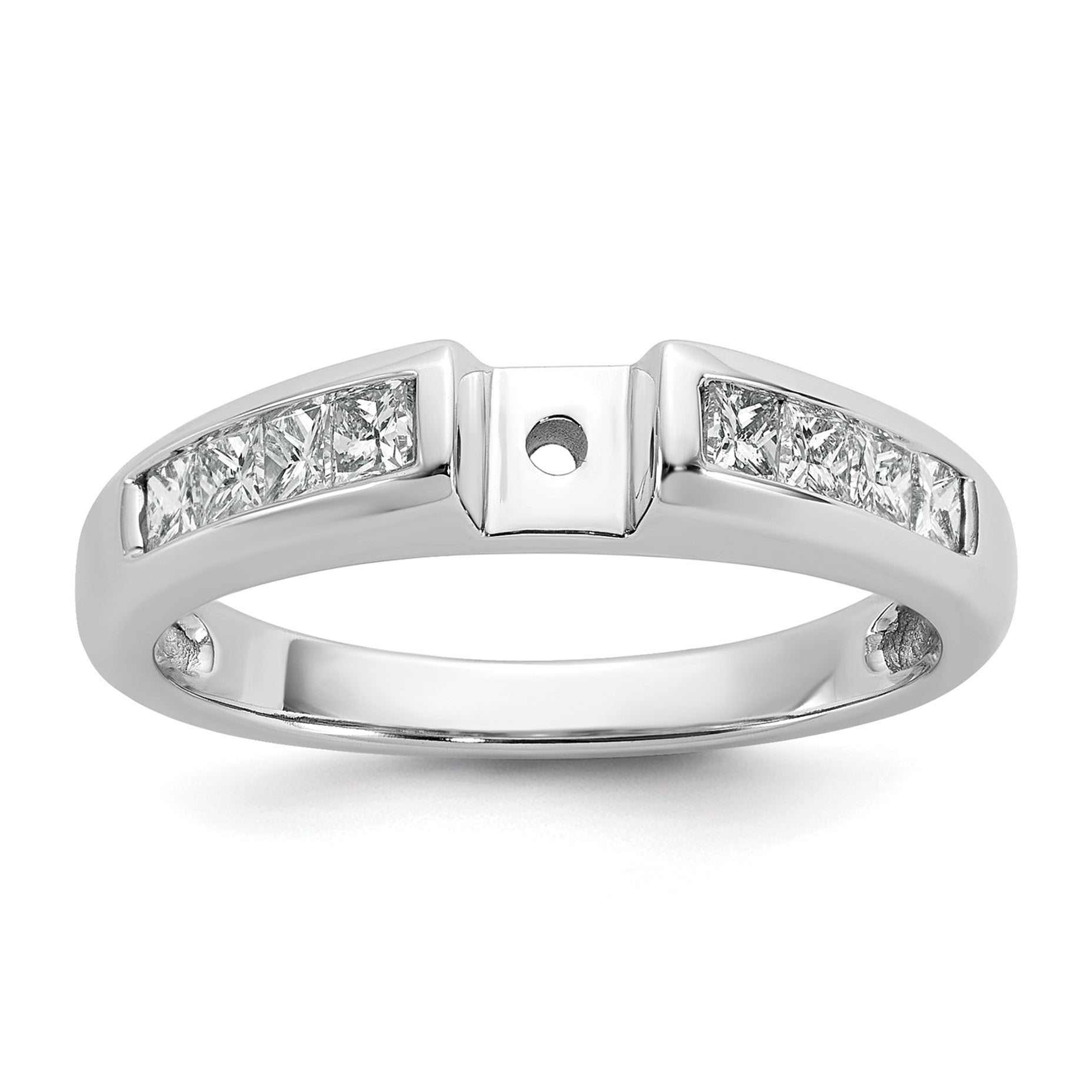 14K White Gold Peg Set 1/2 Carat Channel Princess Diamond Semi Mount Engagement Ring