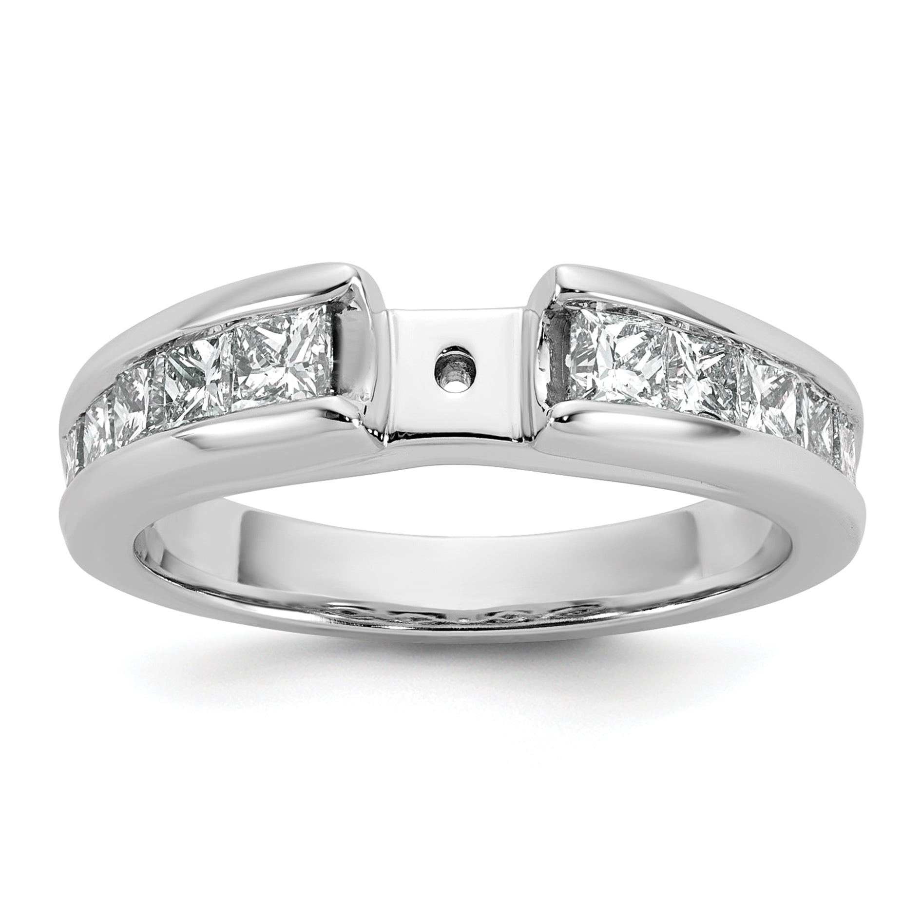 14K White Gold Peg Set 1 Carat Channel Princess Diamond Semi Mount Engagement Ring