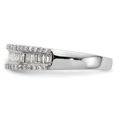 14K White Gold 3/8 Carat Round/Baguette Diamond Complete Wedding Band