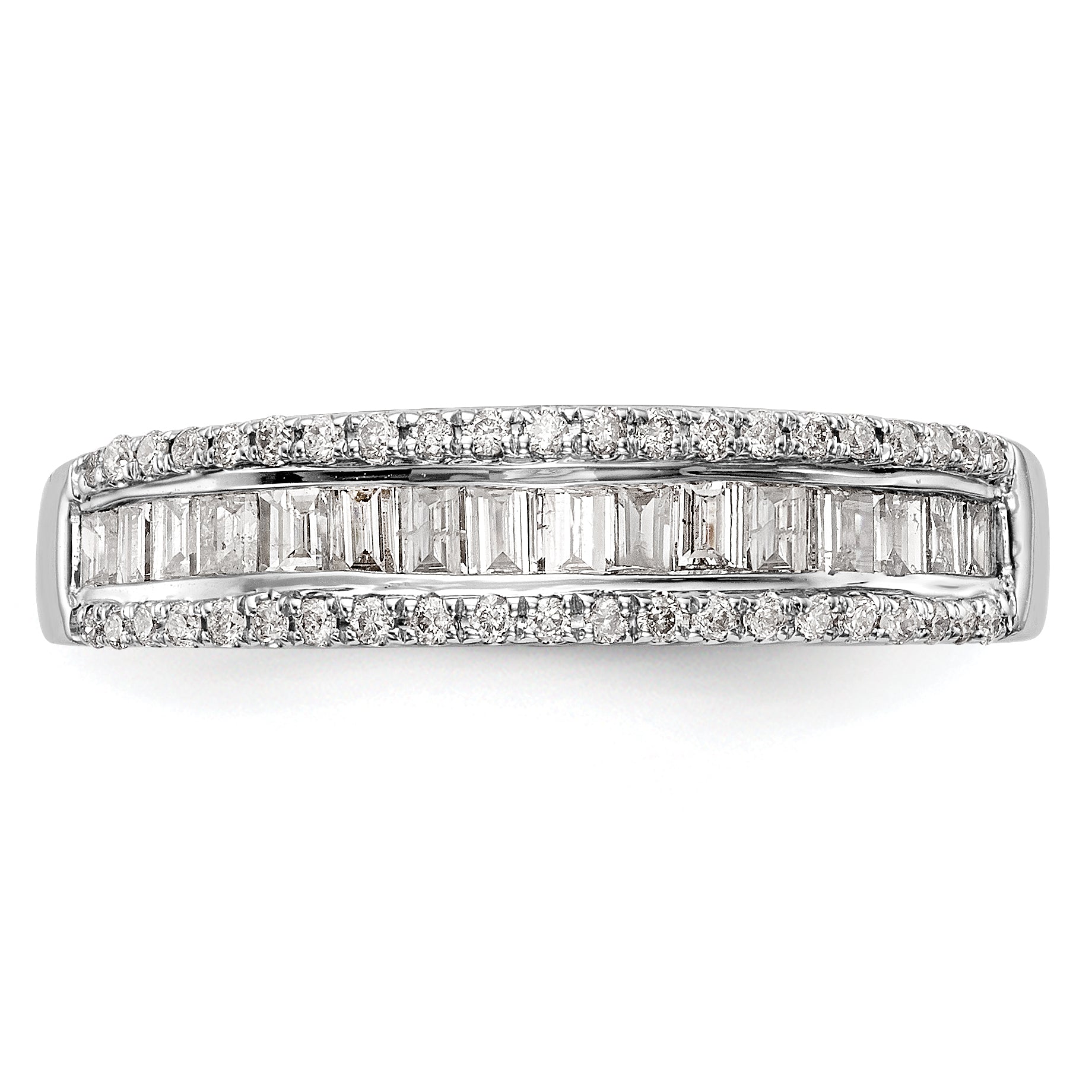 14K White Gold 3/8 Carat Round/Baguette Diamond Complete Wedding Band