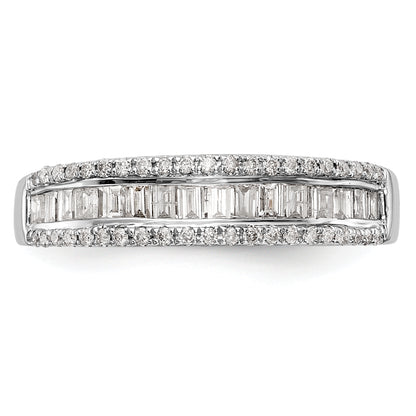14K White Gold 3/8 Carat Round/Baguette Diamond Complete Wedding Band