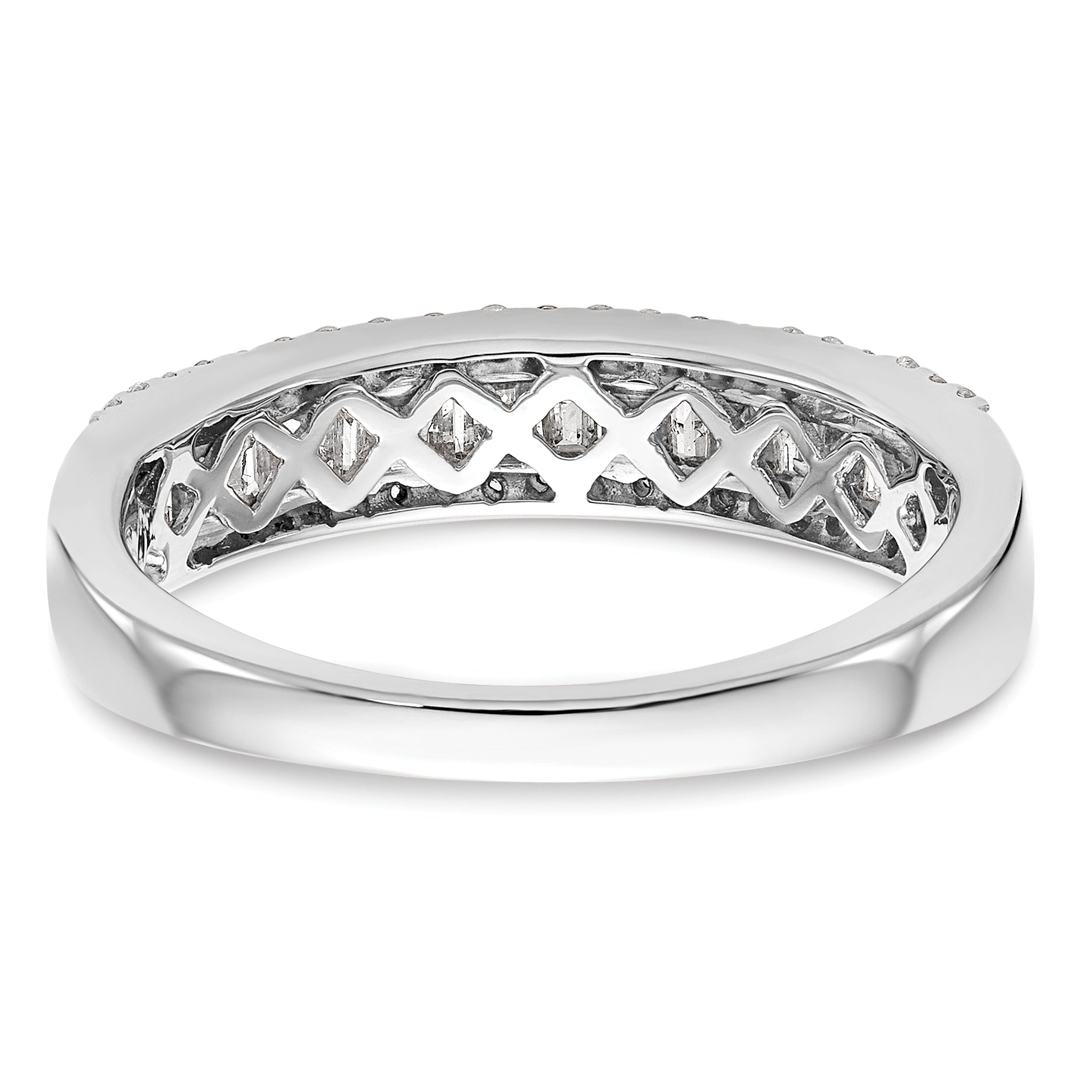 14K White Gold 3/8 Carat Round/Baguette Diamond Complete Wedding Band