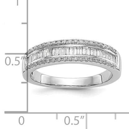 14K White Gold 3/8 Carat Round/Baguette Diamond Complete Wedding Band