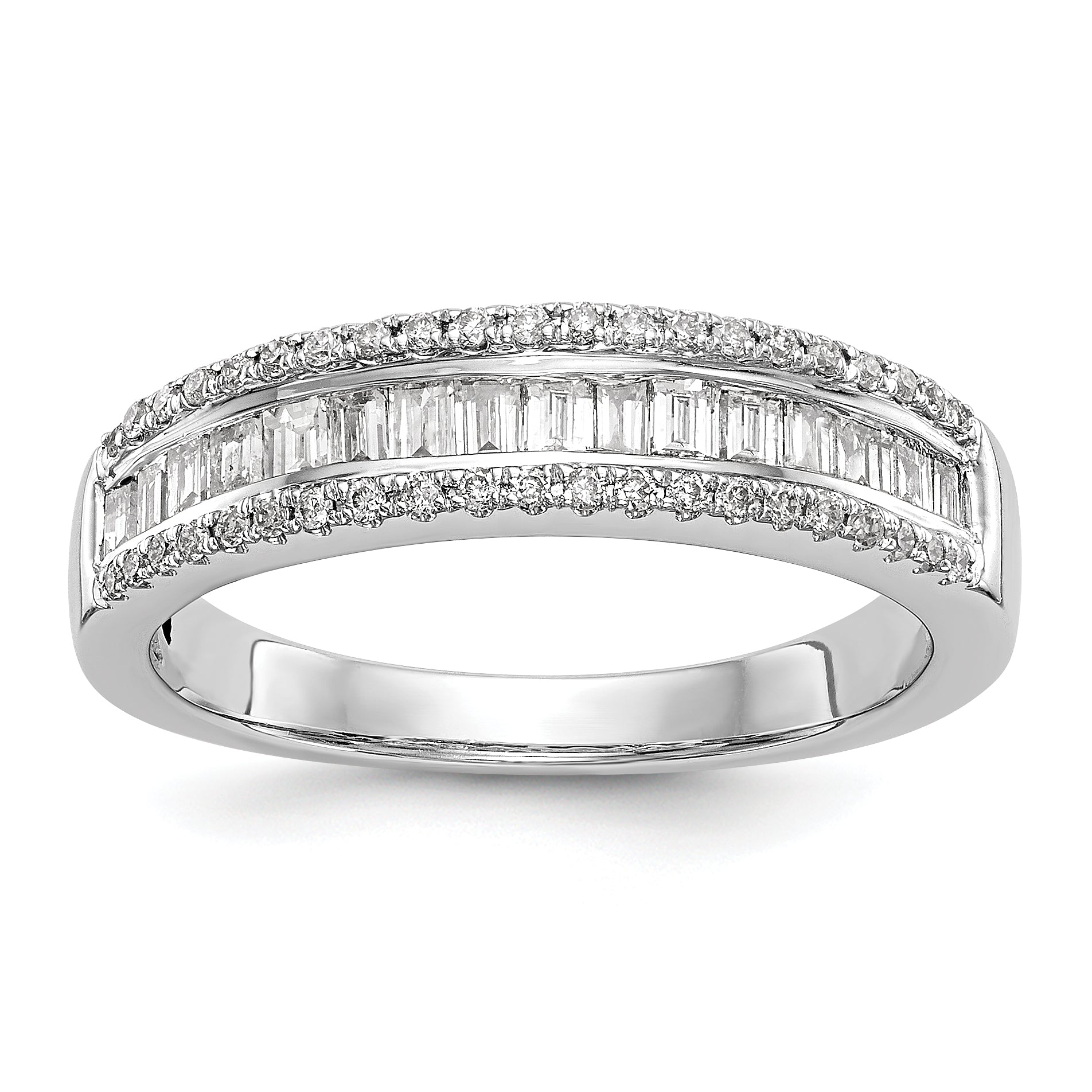 14K White Gold 3/8 Carat Round/Baguette Diamond Complete Wedding Band