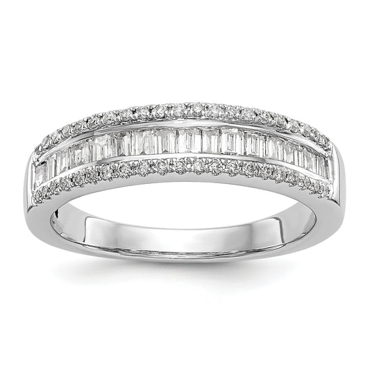 14K White Gold 3/8 Carat Round/Baguette Diamond Complete Wedding Band