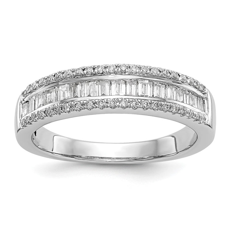 14K White Gold 3/8 Carat Round/Baguette Diamond Complete Wedding Band