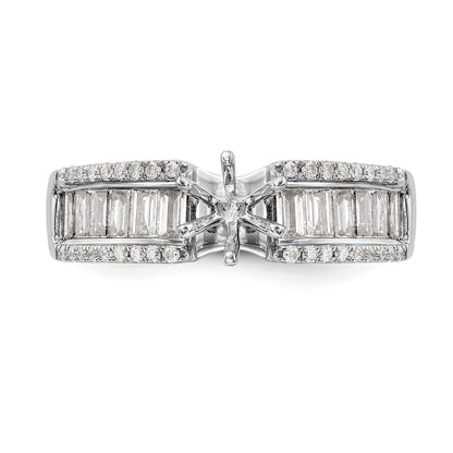14K White Gold Peg Set 3/4 Carat Round/Baguette Diamond Semi Mount Engagement Ring