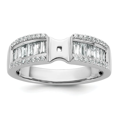 14K White Gold Peg Set 3/4 Carat Round/Baguette Diamond Semi Mount Engagement Ring