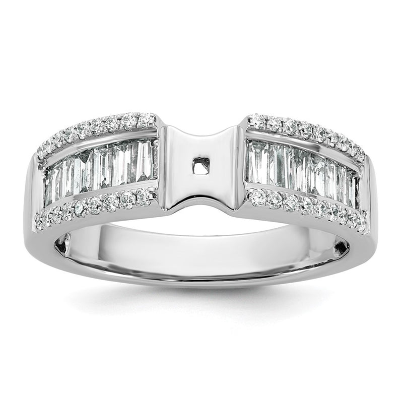 14K White Gold Peg Set 3/4 Carat Round/Baguette Diamond Semi Mount Engagement Ring