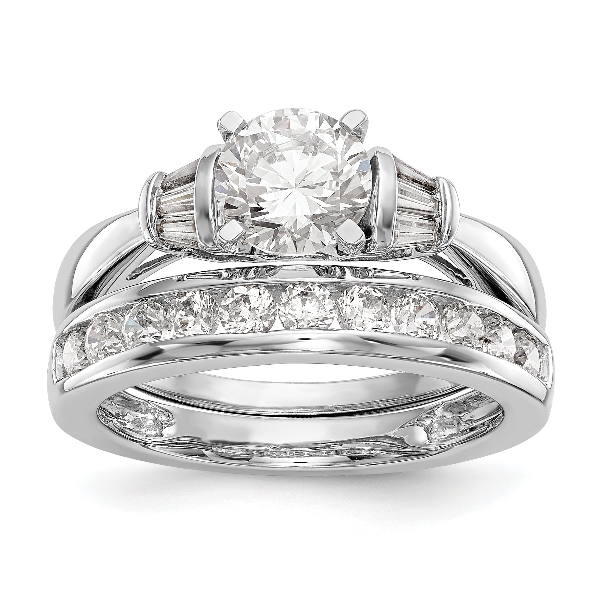 14K White Gold Peg Set 1/5 Carat Baguette Diamond Semi Mount Engagement Ring
