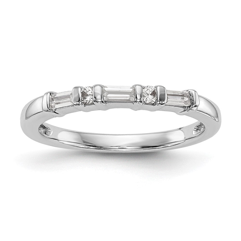 14K White Gold 1/4 Carat Round/Baguette Diamond Complete Wedding Band