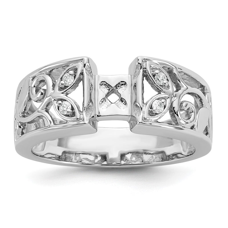 14K White Gold Leaf Design Peg Set 1/20 carat Diamond Semi-mount Engagement Ring