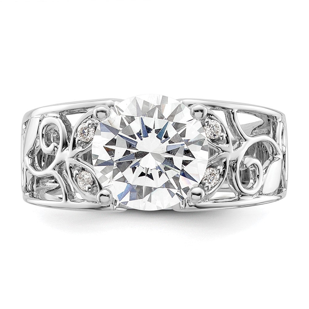 14K White Gold Leaf Design Peg Set 1/20 carat Diamond Semi-mount Engagement Ring