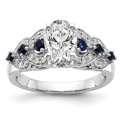 14k White Gold 1/4 Ct. Lab Grown Diamond VS/SI+ G+ and Lab Created Blue Sapphire Peg Set Engagement Ring