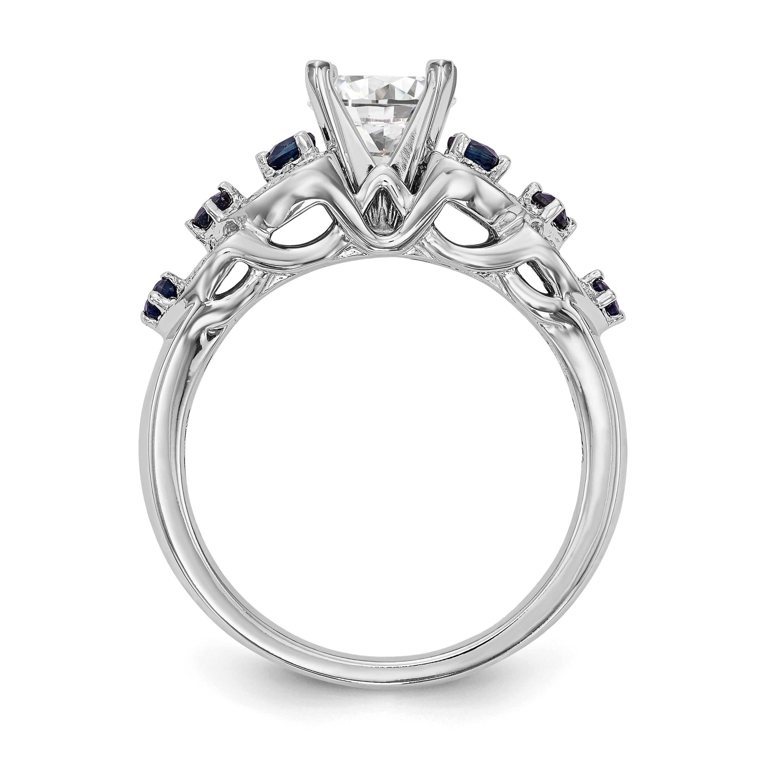 14k White Gold 1/4 Ct. Lab Grown Diamond VS/SI+ G+ and Lab Created Blue Sapphire Peg Set Engagement Ring