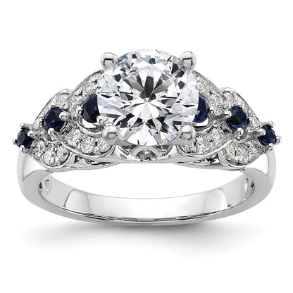 14k White Gold 1/4 Ct. Lab Grown Diamond VS/SI+ G+ and Lab Created Blue Sapphire Peg Set Engagement Ring