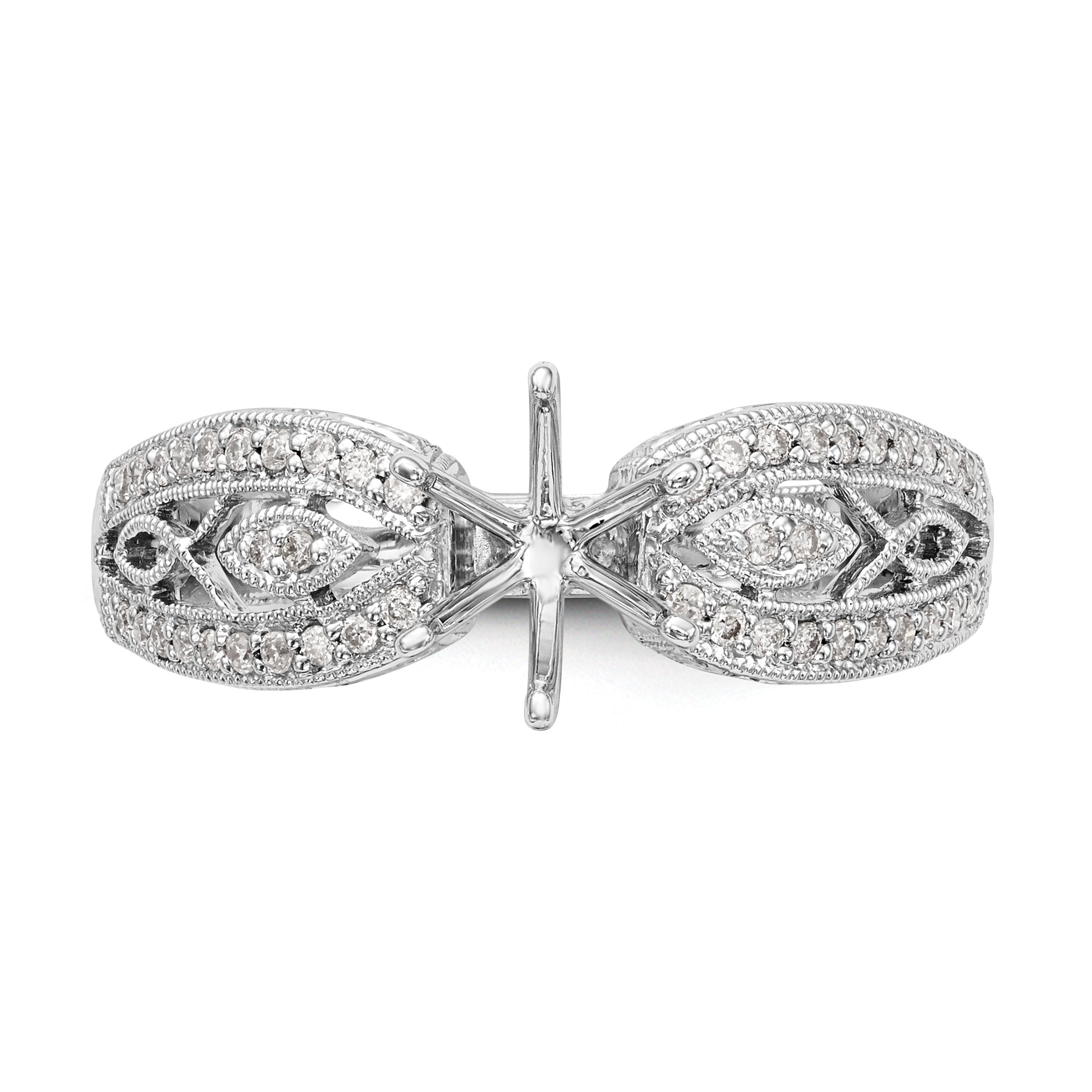 14K White Gold Vintage Peg Set 1/5 Carat Diamond Semi Mount Engagement Ring