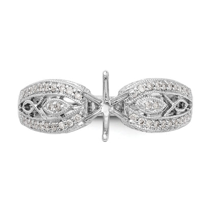 14K White Gold Vintage Peg Set 1/5 Carat Diamond Semi Mount Engagement Ring