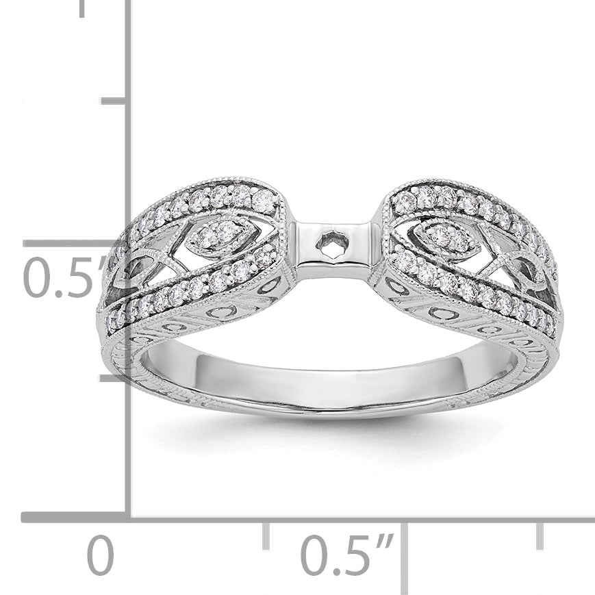 14K White Gold Vintage Peg Set 1/5 Carat Diamond Semi Mount Engagement Ring