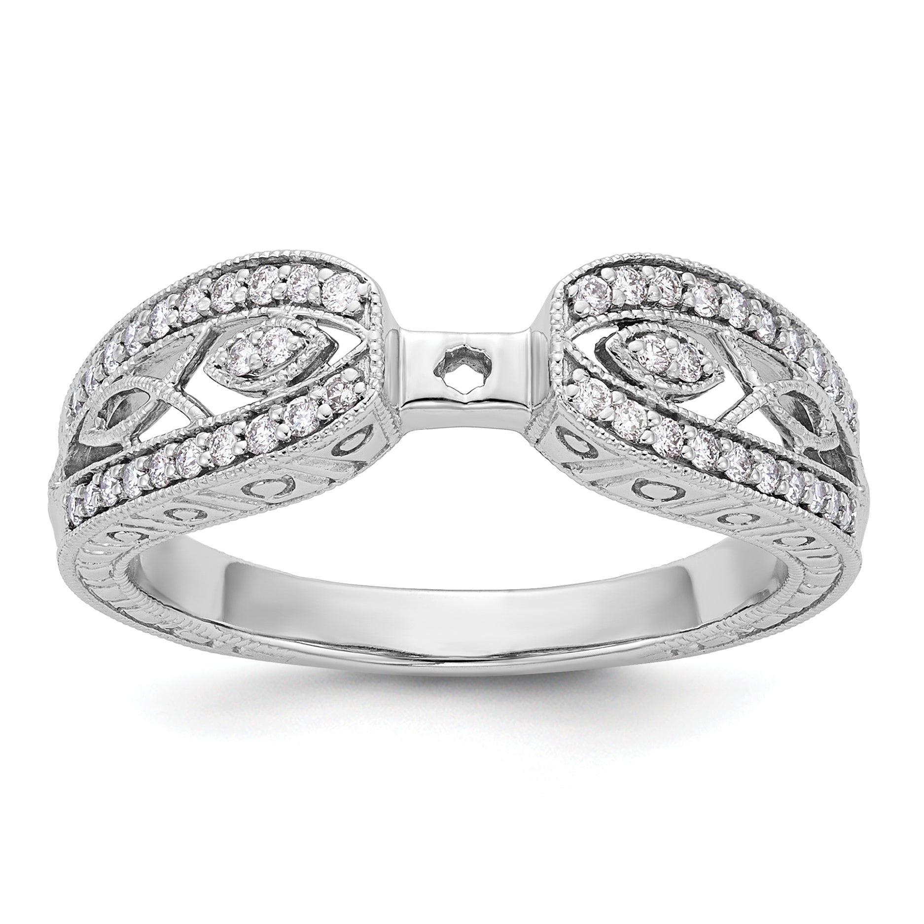 14K White Gold Vintage Peg Set 1/5 Carat Diamond Semi Mount Engagement Ring