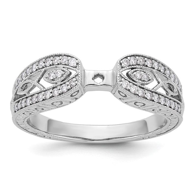 14K White Gold Vintage Peg Set 1/5 Carat Diamond Semi Mount Engagement Ring