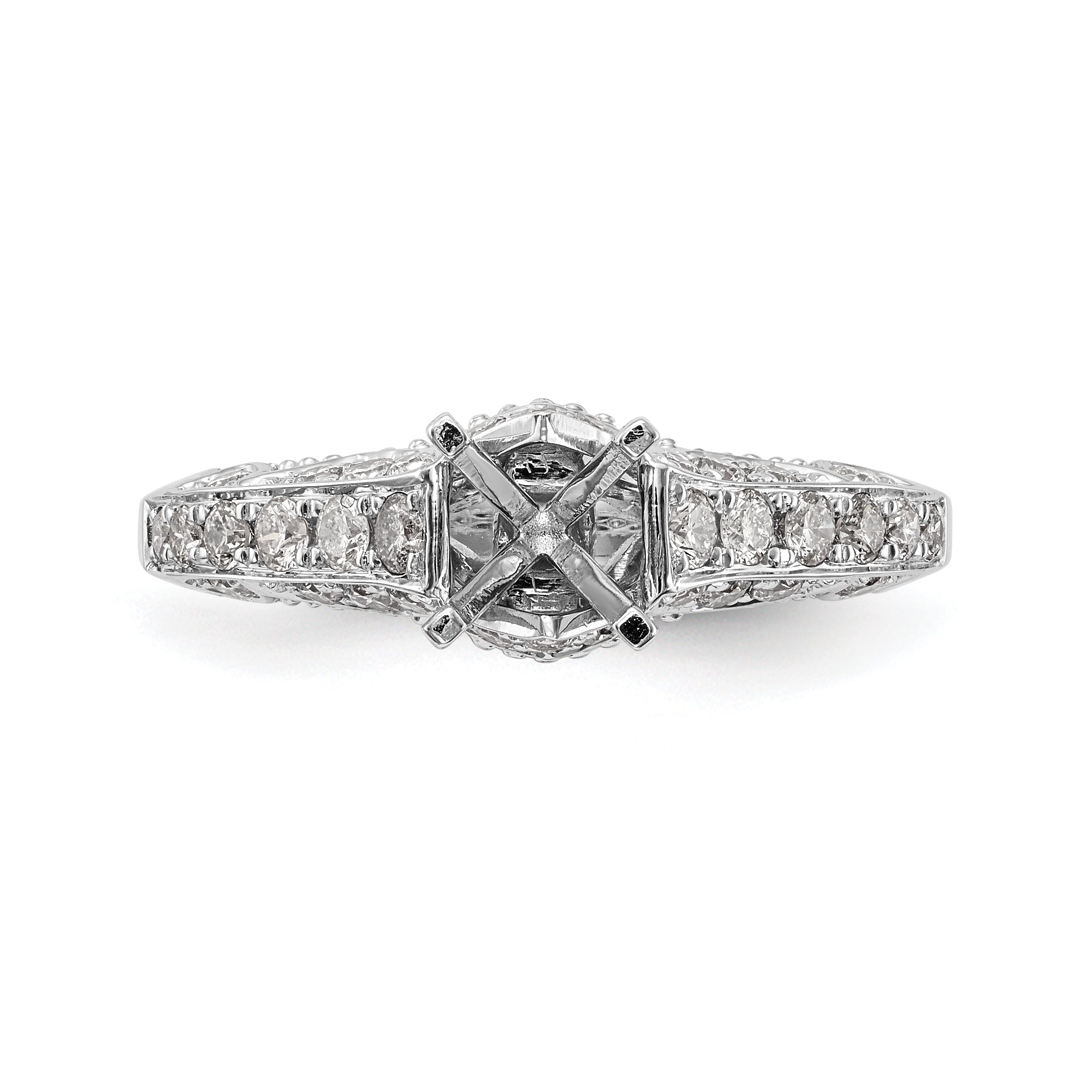 14K White Gold Peg Set Simulated Diamond Engagement Ring