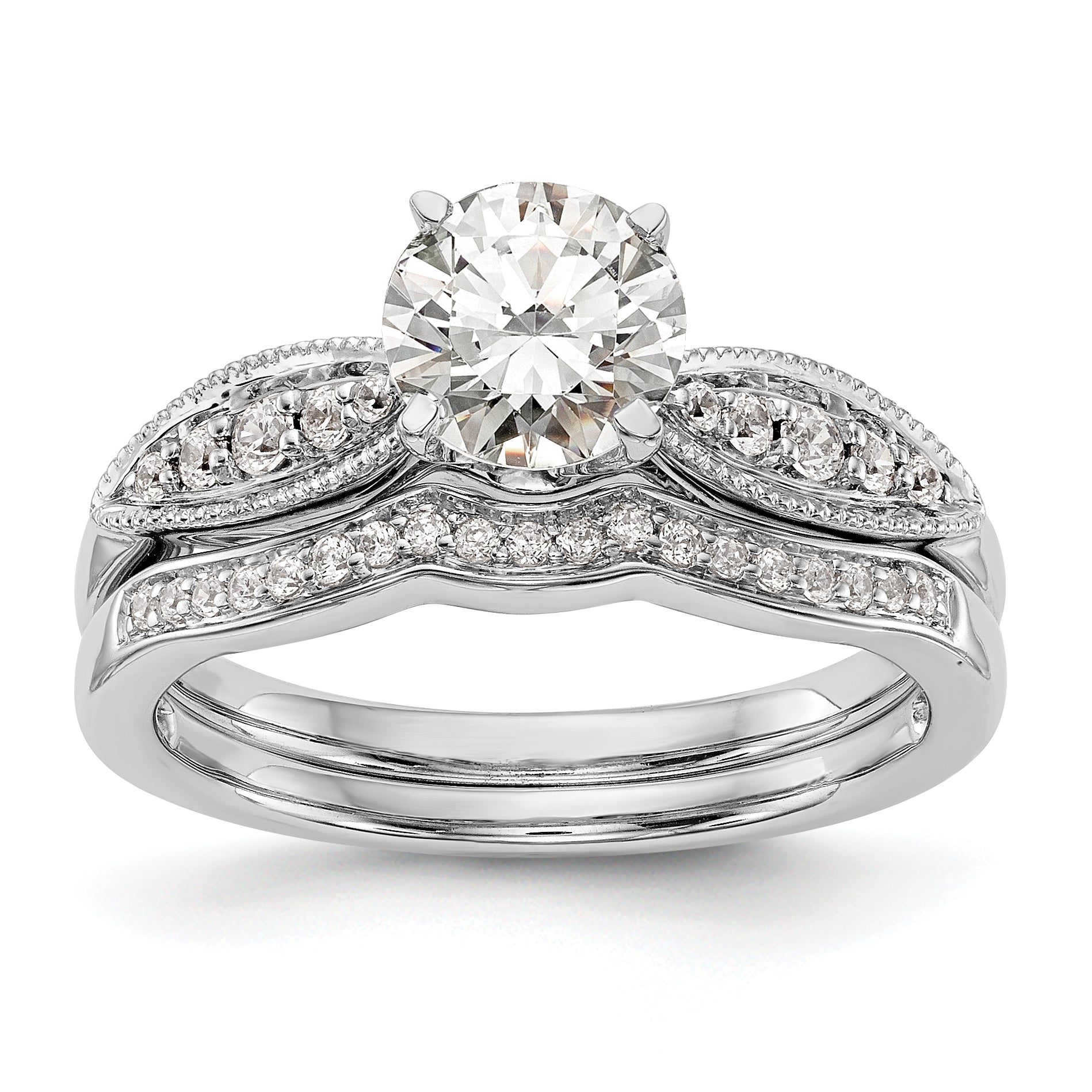 14K White Gold Peg Set 1/8 Carat Diamond Semi Mount Engagement Ring