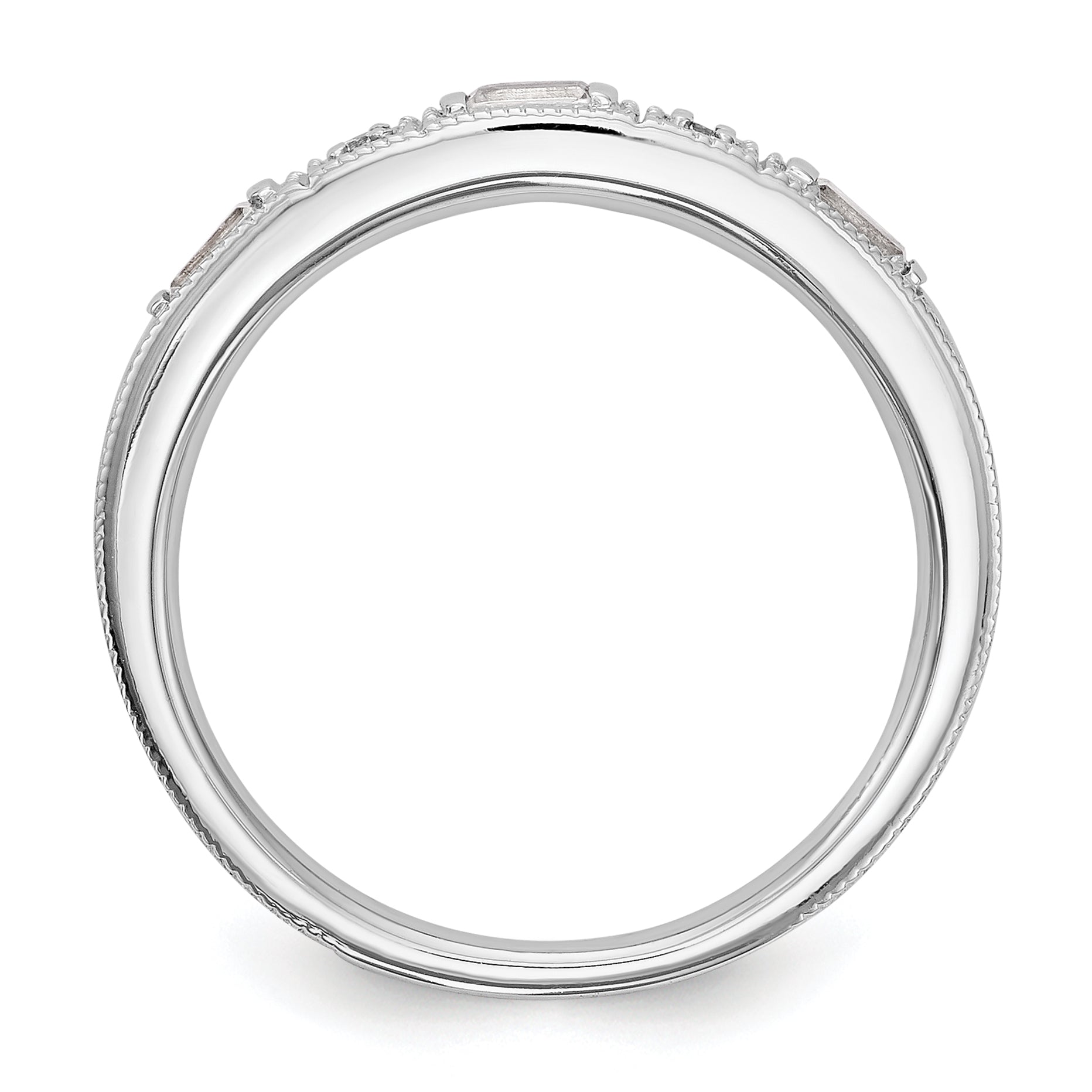 14K White Gold 1/10 Carat Baguette/Round Diamond Complete Wedding Band