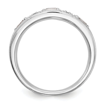 14K White Gold 1/10 Carat Baguette/Round Diamond Complete Wedding Band