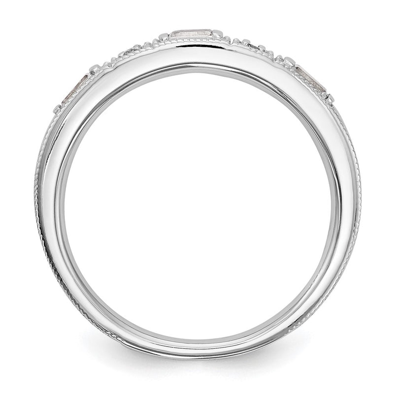 14K White Gold 1/10 Carat Baguette/Round Diamond Complete Wedding Band